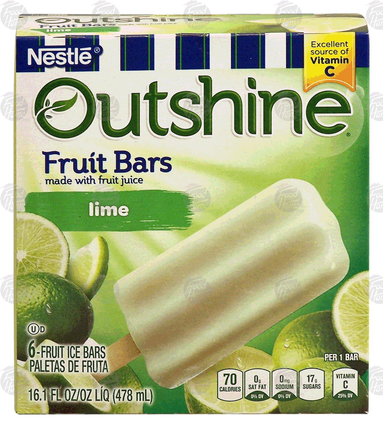 Nestle Outshine lime fruit ice bars, made with real fruit juice, 6 bars Full-Size Picture